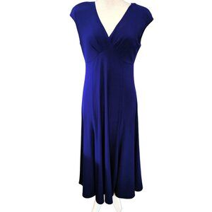 Royal Blue V Neck Empire Waist Capped Sleeves Dress Sz 10